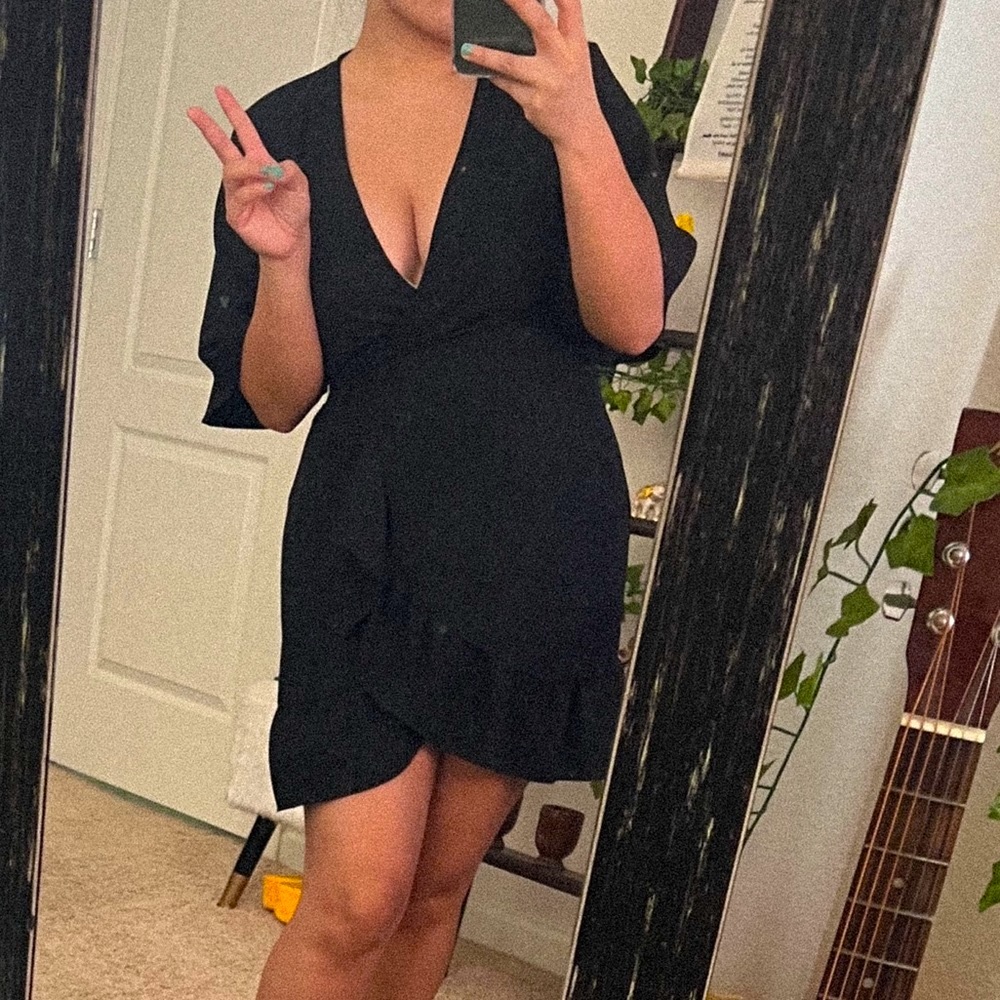 TOPSHOP Wrap Mini Black Dress